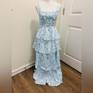 Blue and white floral ruffle dress New Medium/large